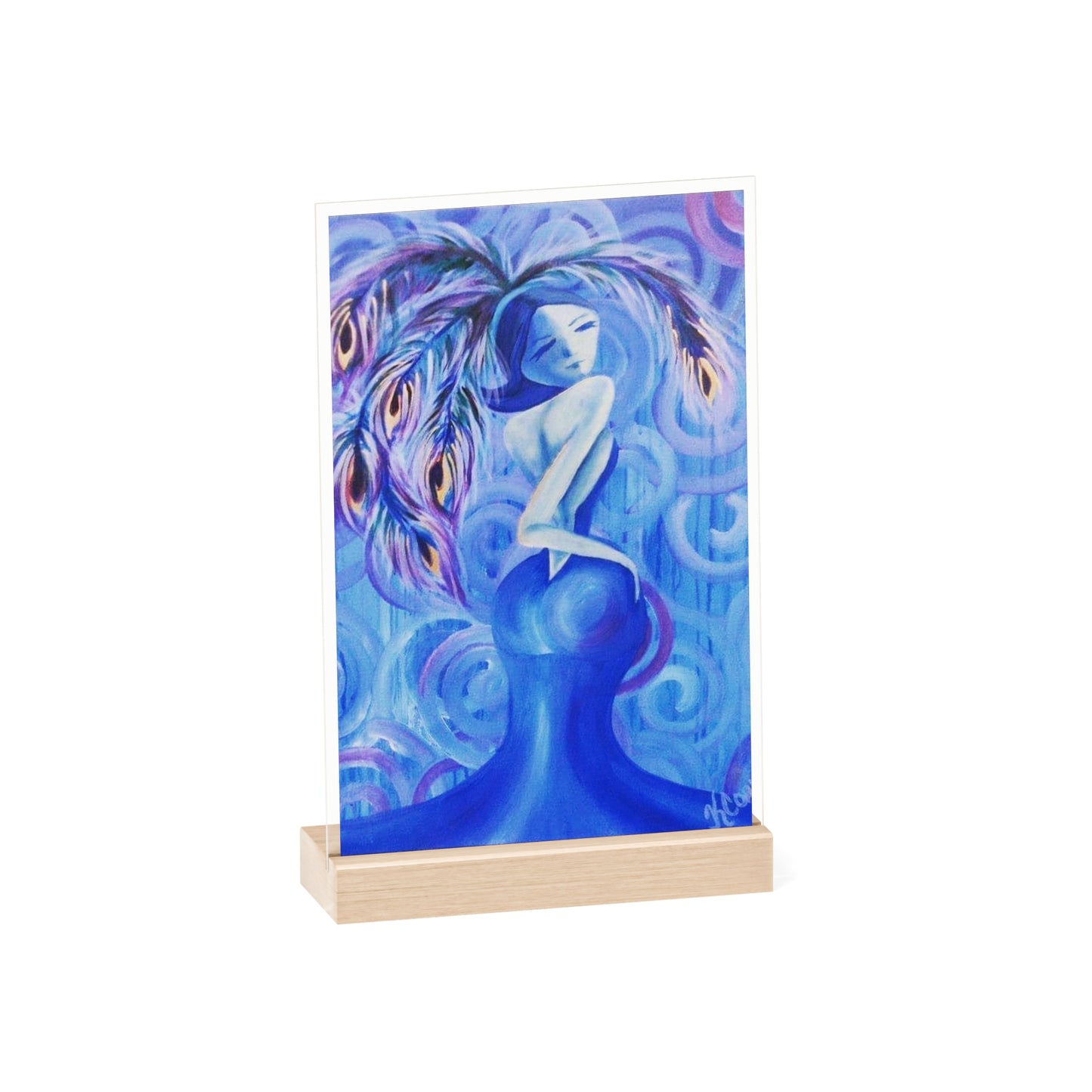 Lady Blue Glass with Wooden Stand