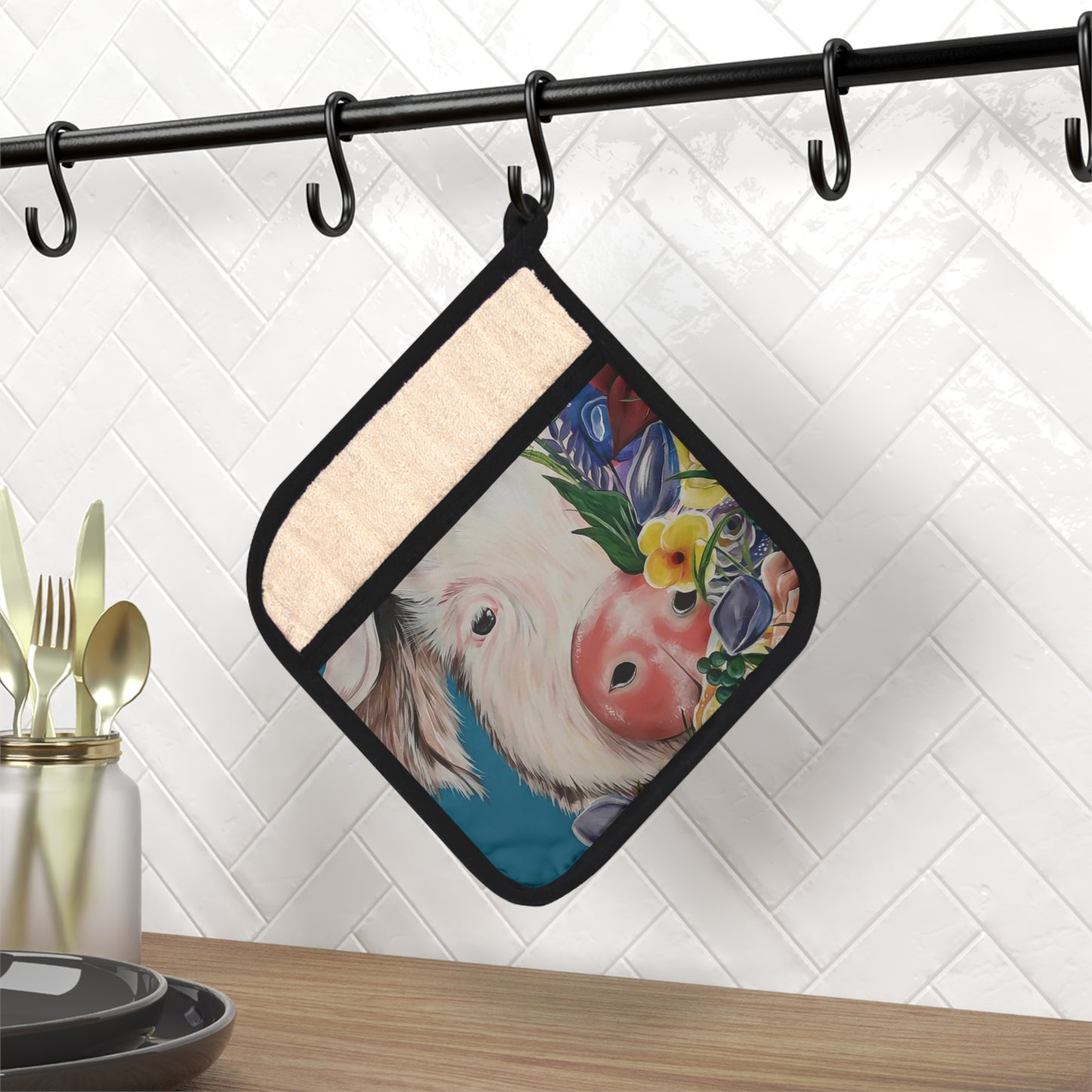 Pig Pot Holder with Pocket