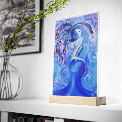Lady Blue Glass with Wooden Stand