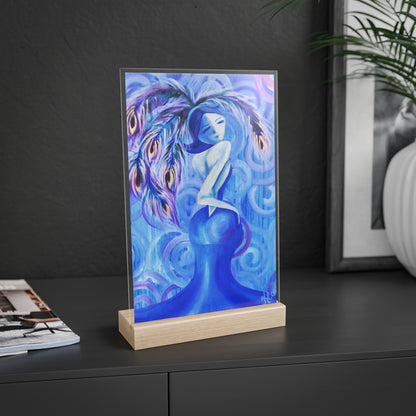 Lady Blue Glass with Wooden Stand